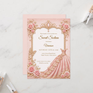 Luxus-Rosa-Gold-Prinzessin Sweet 16 Einladung