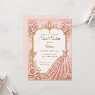 Luxus-Rosa-Gold-Prinzessin Sweet 16 Einladung