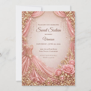 Luxus-Rosa-Gold-Prinzessin Sweet 16 Einladung