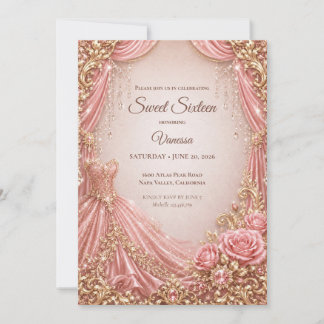 Luxus-Rosa-Gold-Prinzessin Sweet 16 Einladung