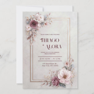 Luxus-Rosa-Goldrahmen-Marmor-Hochzeit Einladung