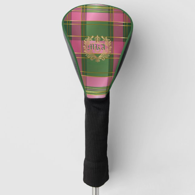 Luxus-Rosa-Grün-Kariert-Monogramm-Golf-Chic Golf Headcover (Vorderseite)