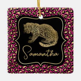 Luxus Rosa Leopardenprint Gold Tier Monogramm Keramikornament