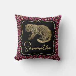 Luxus Rosa Leopardenprint Gold Tier Monogramm Kissen