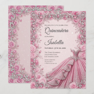 Luxus-Rosa-Prinzessin-Quinceañera-Einladung Einladung
