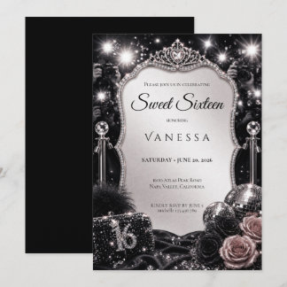 Luxus-Rosa-Rhinstones Glitter Sweet 16 Einladung