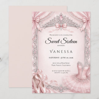 Luxus-Rosa-Rhinstones Glitter Sweet 16 Einladung