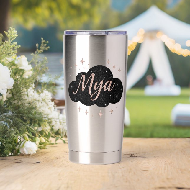 Luxus Rosa Rose Gold & Obsidian Crystal Tumbler Thermobecher (Hochzeit (gedreht))