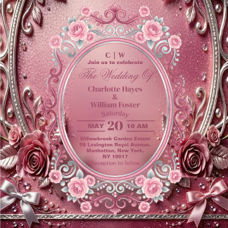 Luxus-Rosa-Rosen-Silber-Blumen-Hochzeit Acryleinladungen