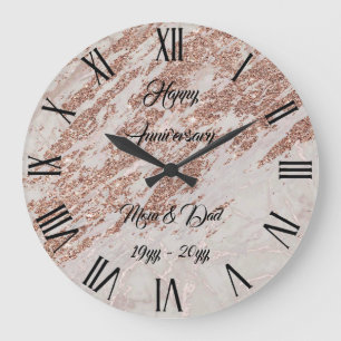 Luxus-Rosa-Rosenglittermarmor-Anpassung Große Wanduhr