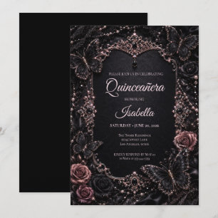 Luxus-Rosa-Schmetterlinge Quinceañera Einladung
