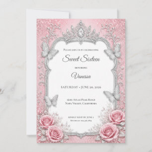 Luxus-Rosa-Silber-Prinzessin Sweet 16 Einladung