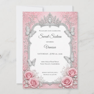 Luxus-Rosa-Silber-Prinzessin Sweet 16 Einladung