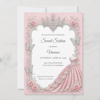 Luxus-Rosa-Silber-Prinzessin Sweet 16 Einladung