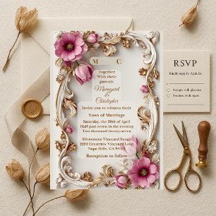 Luxus Rosa Tulpe Gold Barock Große Hochzeit Einladung