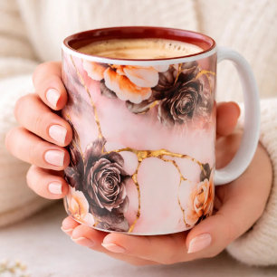Luxus-Rosa- und Goldmarmor-Kaffeetasse – schwarze Zweifarbige Tasse