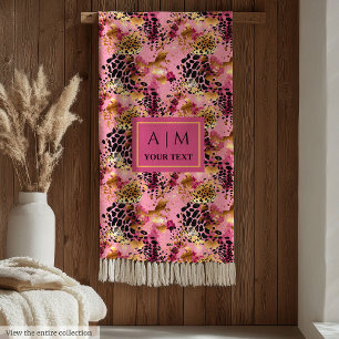 Luxus-Rosa-Wasserfarbe-Leopardenfell-Monogramm-Dec Fleecedecke