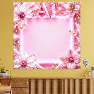 Luxus-Rosé-AI-Blumenrahmen – Elegante 1:1-Digital  Leinwanddruck