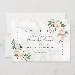 Luxus-Rosé-Blumen Goldrahmen Marmor-Hochzeit Save The Date