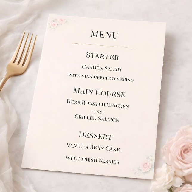 Luxus-Rosé-Blumen-Hochzeitsmenü Menükarte (Von Creator hochgeladen)