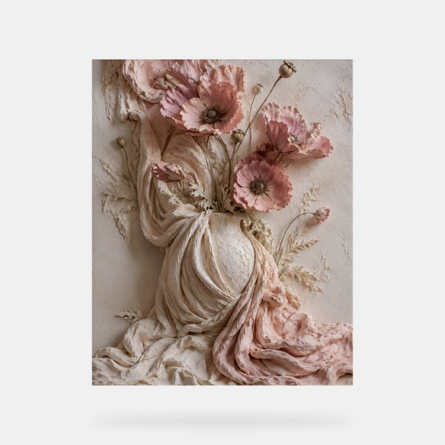 Luxus-Rosé-Blumenreliefposter Acrylschild (Vorderseite)