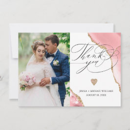 Luxus Rose Gold Agate Glitzer Foto Hochzeit Dankeskarte