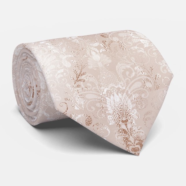 Luxus Rose Gold Foil Damask Muster Krawatte (Gerollt)