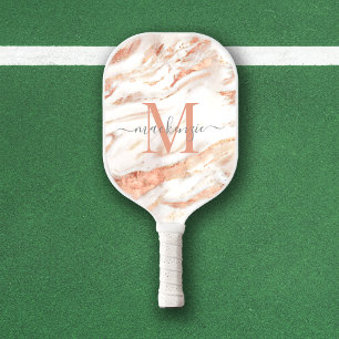 Luxus Rose Gold Foil Marmor Monogramm Pickleball Schläger