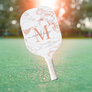 Luxus Rose Gold Foil Marmor Monogramm Pickleball Schläger