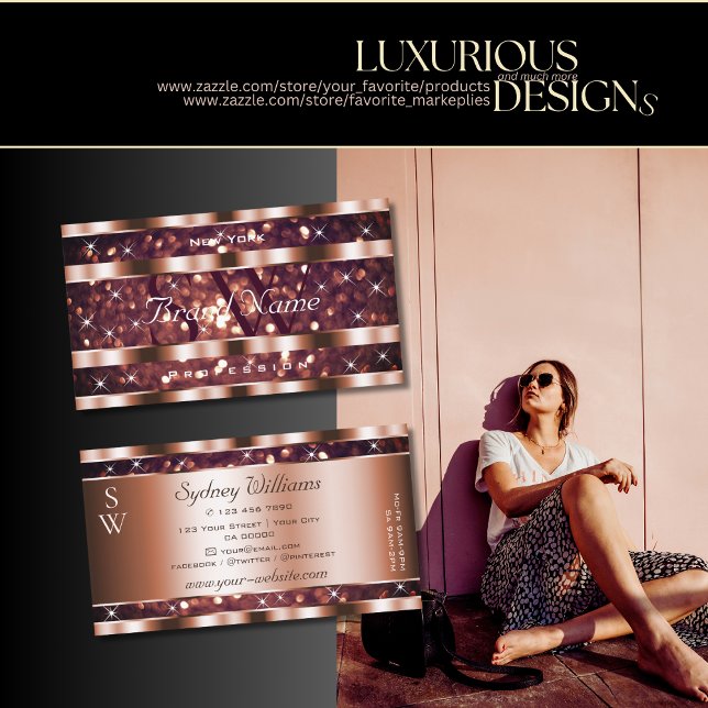 Luxus Rose Gold Glitzer Sparkle Stars Monogramm Visitenkarte (Von Creator hochgeladen)