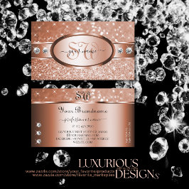 Luxus Rose Gold Glitzer Stars Diamonds Monogram Visitenkarte