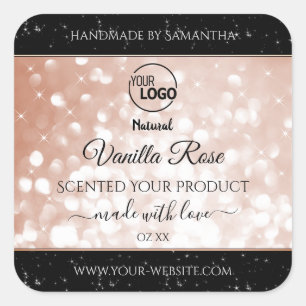 Luxus Rose Gold Glitzer Stars Produktmarken Logo Quadratischer Aufkleber