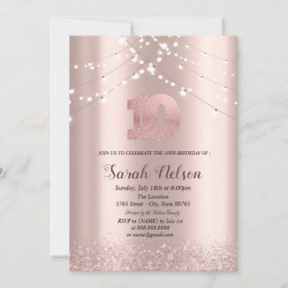 Luxus Rose Gold Glitzer String Lights Einladung