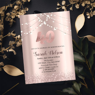 Luxus Rose Gold Glitzer String Lights Einladung
