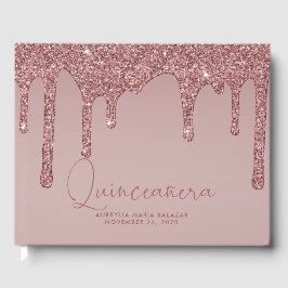 Luxus Rose Gold Glitzer Tropfen Quinceanera Gästebuch