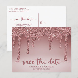 Luxus Rose Gold Glitzer Tropfen Save the Date Ankündigungspostkarte