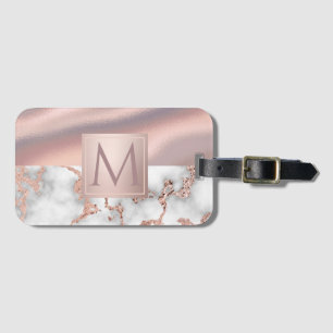 Luxus-Rose Gold Marmor Shimmer Foil Monogram Gepäckanhänger