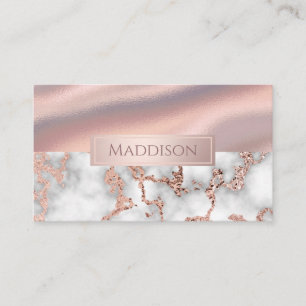 Luxus-Rose Gold Marmor Shimmer Foil Monogram Visitenkarte