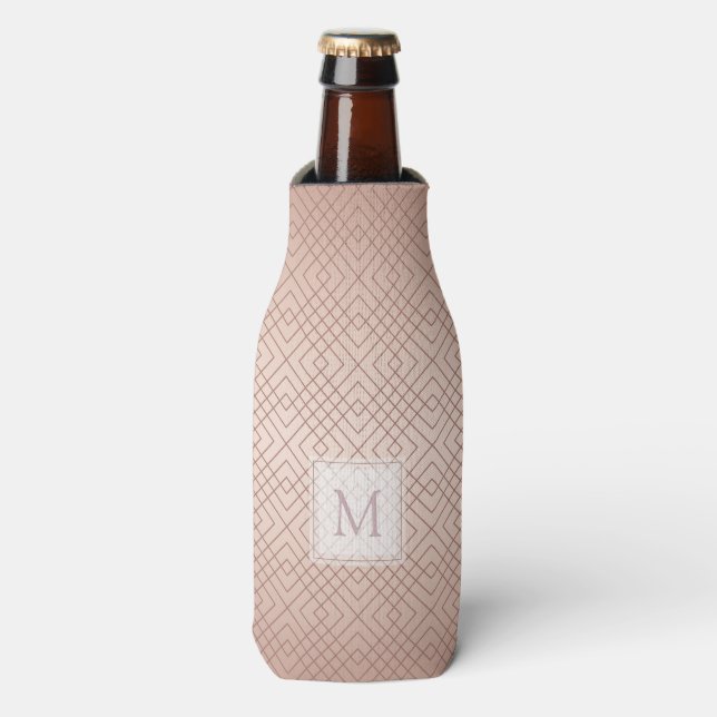 Luxus Rose Gold-Muster Monogram Flaschenkühler (Flaschenvorderseite)