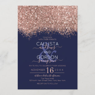 Luxus Rose Gold Navy Glitzer Confetti Wedding Einladung