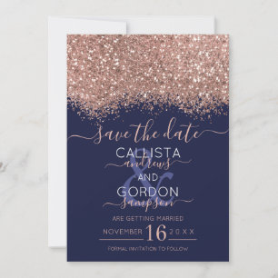 Luxus Rose Gold Navy Glitzer Confetti Wedding Save The Date