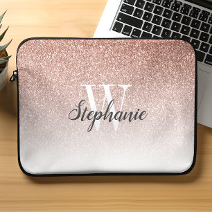 Luxus Rose Gold Ombre Imitate Glitzer Monogram Laptopschutzhülle