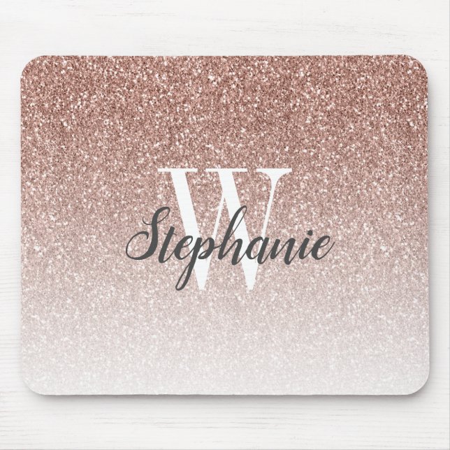 Luxus Rose Gold Ombre Imitate Glitzer Monogram Mousepad (Vorne)