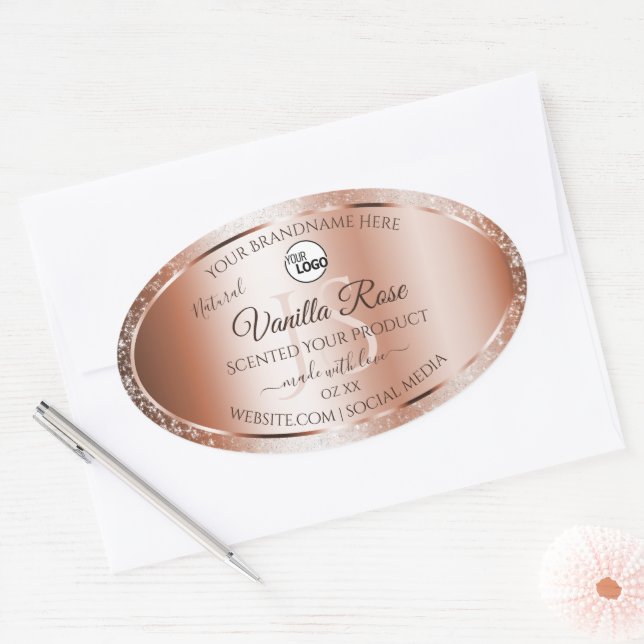 Luxus Rose Gold Soft Glitzer Logo Ovaler Aufkleber (Umschlag)