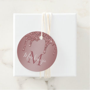 Luxus Rose Gold Sparkle Glitzer Tropfen Monogramm Geschenkanhänger