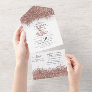 Luxus Rose Gold Weißer Glitzer Confetti Wedding All In One Einladung