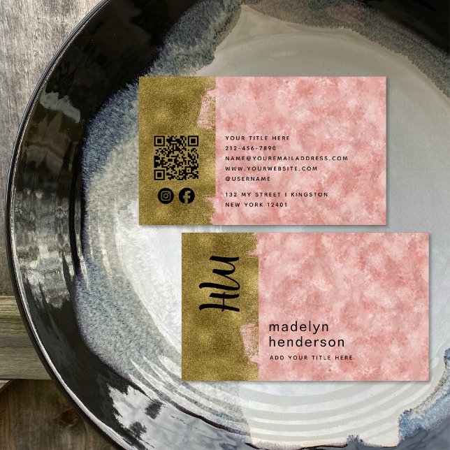 Luxus-Rose Quartz Gold Brush QR Code Social Media Visitenkarte (Von Creator hochgeladen)