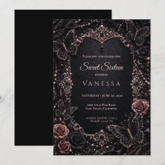 Luxus-Rosé-Rhinstones Glitter Sweet 16 Einladung