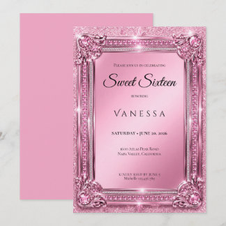 Luxus-Rosé-Rhinstones-Glitter-Sweet-16 Einladung