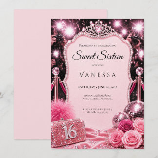 Luxus-Rosé-Rhinstones Glitter Sweet 16 Einladung